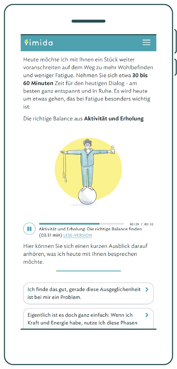 Balance von Belastung und Erholung in vimida